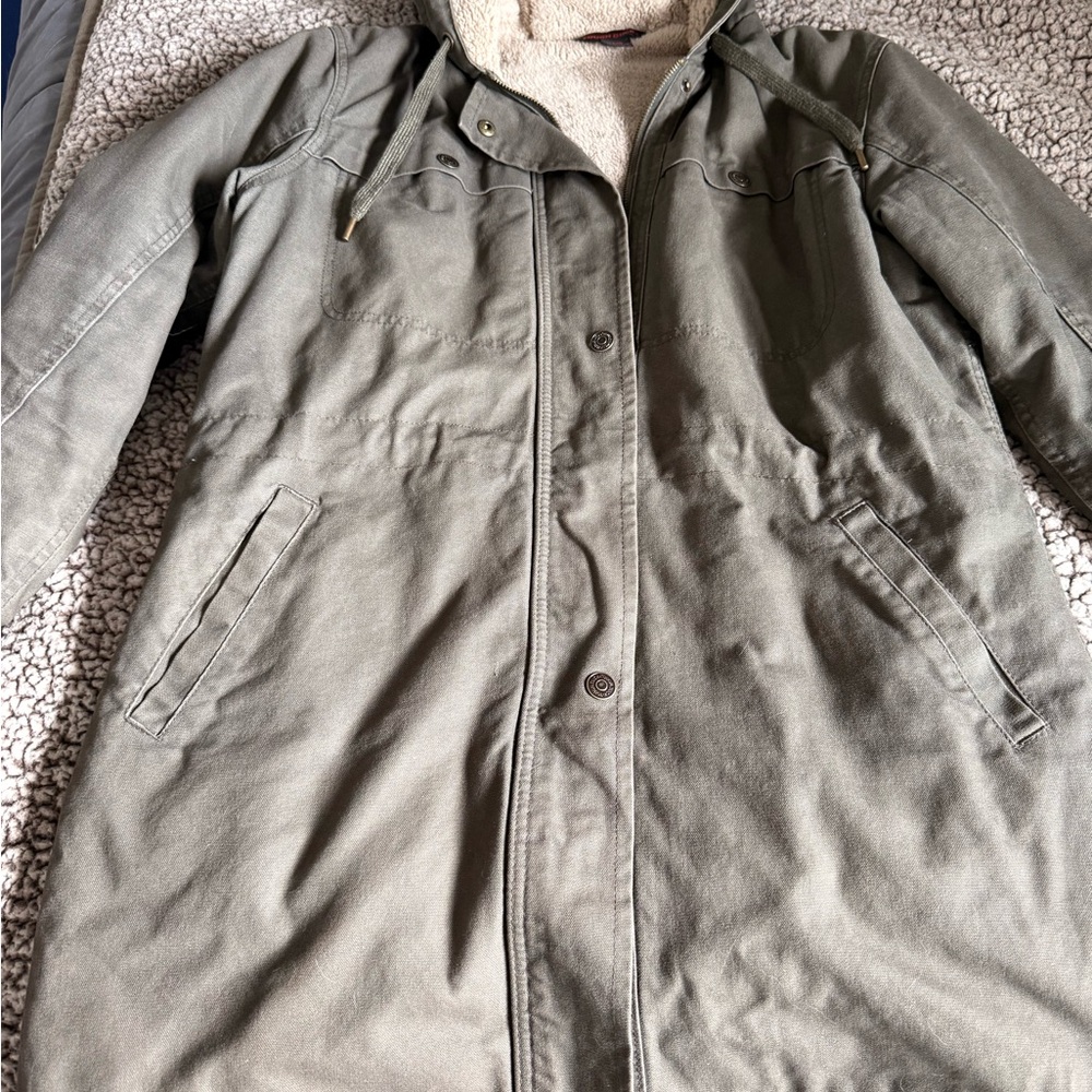 Women’s Olive Green Parka Jacket with Sherpa Lining